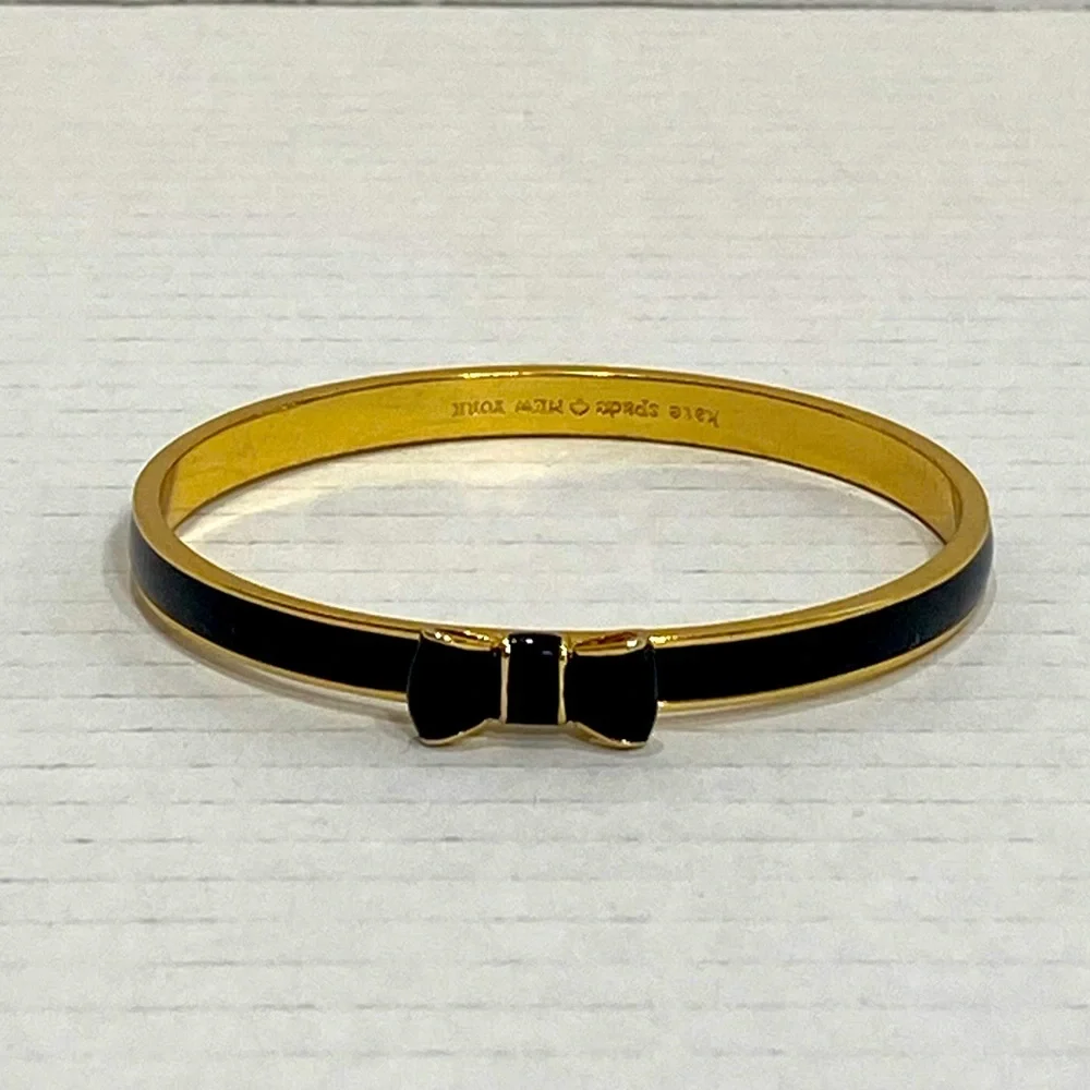 Kate Spade Take A Bow Black & Gold Bracelet | Enamel Bow | 7.5” Interior | GUC
